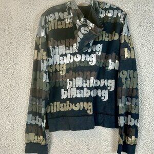 Billabong Hoodie Womens Large Full Zip All Over Print Sweatshirt Surf Skate Y2K